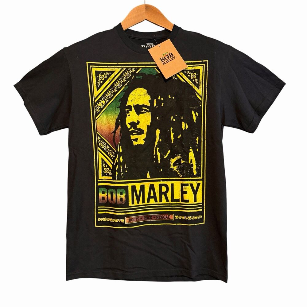 BOB MARLEY T-shirt Size M Reggae Legend Rasta Graffiti Art Tee Adult Black New